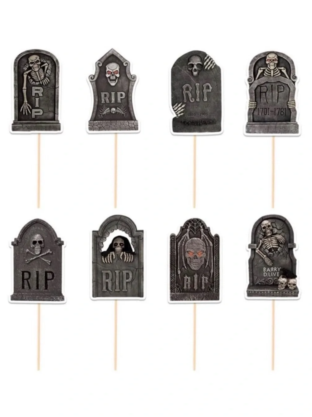 💞 New Pack of 8 Halloween Tombstone Cupcake Toppers
